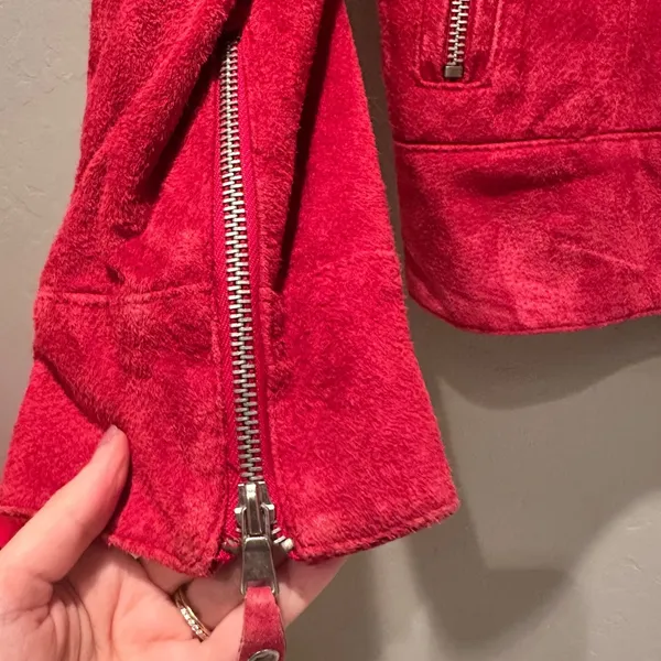 Pamela McCoy Vintage Genuine Leather‎ Suede Red Zip Jacket Size Medium - Image 7