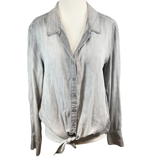 Cloth‎ & Stone Womens Gray Tencel Lyocell Tie-Front Long Sleeve Shirt - Image 4