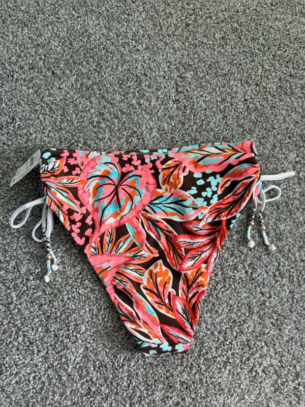 aerie Floral Bikini Bottoms in Coral, Turquoise & Brown - Image 3