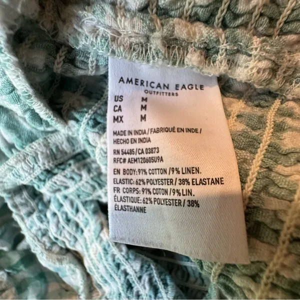 American Eagle Outfitters Mint and White Gingham Smocked Cami - Image 4