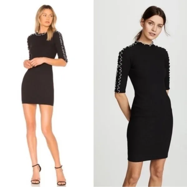 Amanda Uprichard Dress Averill Ribbed Mini in Black & White Ruffle‎ Trim size P - Image 5