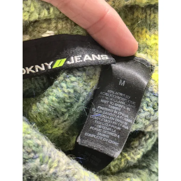 DKNY Jeans Women Green Space Dye Ribbed Turtleneck Sweater Y2K Wool Blend Medium - Image 6