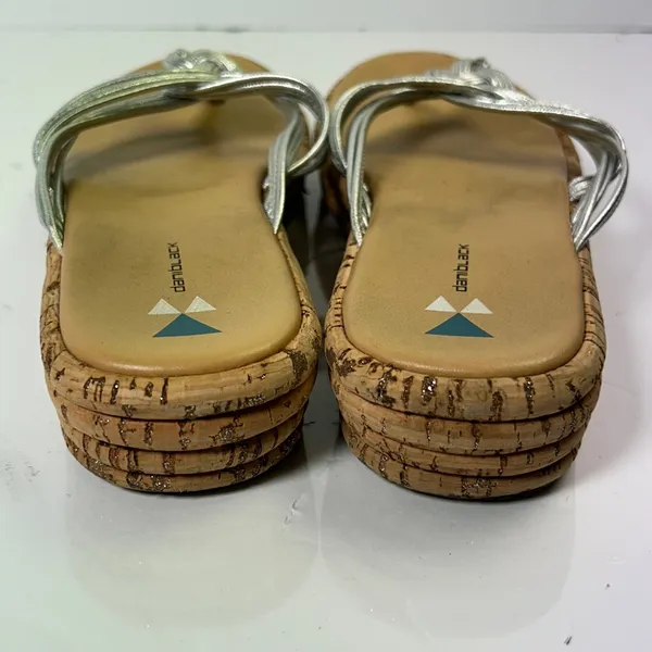 Dani Black Womens 8.5 Silver Metallic Multi Strap Cork‎ Platform Thong Sandals - Image 4