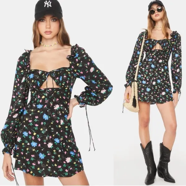 For Love & Lemons Lexi Mini Dress Fliral Coquette Lolita Preppy Whimsy NWT XS S - Image 5