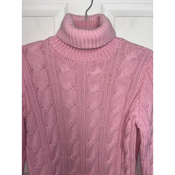 Y2K Lauren Ralph Lauren Pink Chunky Cable Knit Turtleneck Sweater M/L Preppy - Image 3