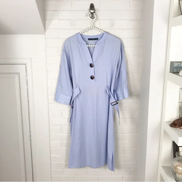 Zara Basic Light Blue Casual Style Shirtdress Size S - Image 2