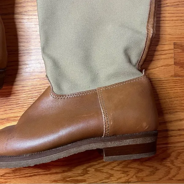Vintage LL Bean Tan Canvas Leather Riding Equestrian boots 8.5 Neutral Classic - Image 9