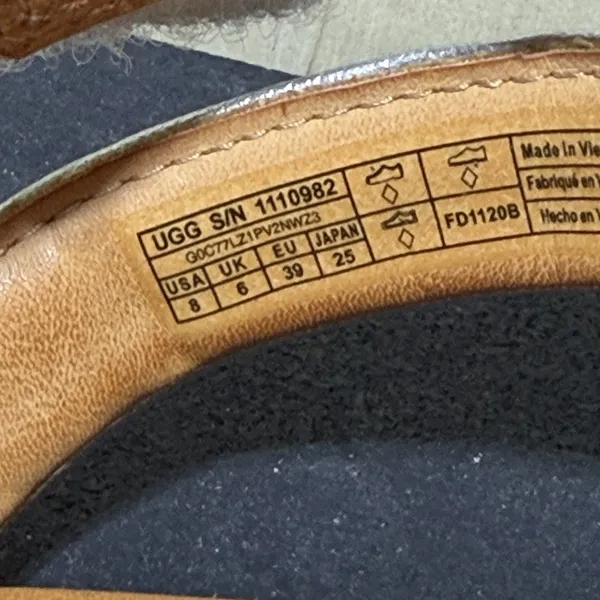 UGG‎ Women's Ethena silver leather flat ankle strap sandals Size 8 - Image 5