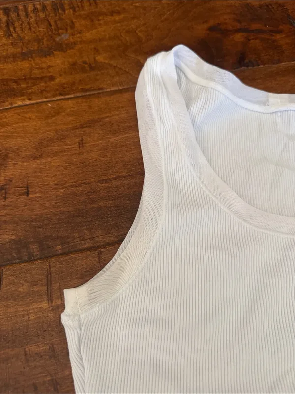 ALO Yoga White Ribbed Tank Top - Scoop Neck Active Tank - Image 2