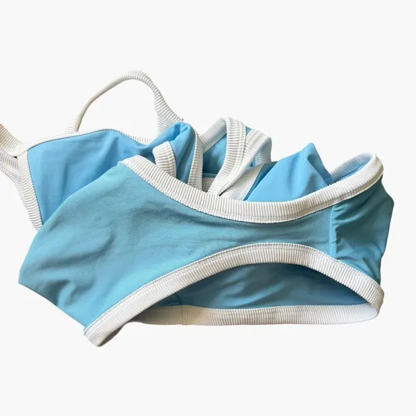 Aerie Blue White Trim Cutout One Piece Swimsuit Racerback Y2K Size Medium - Image 5