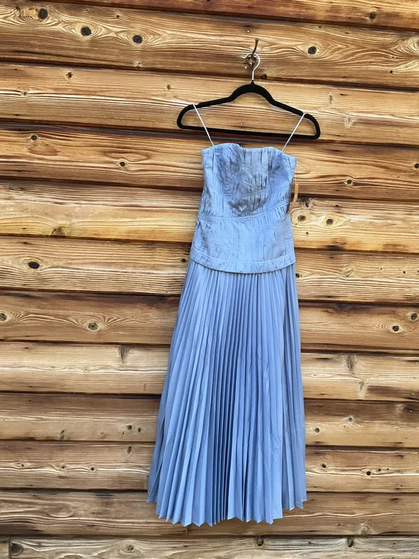 O.p.t. Few Moda Blue Size 2 ADA Pleated Strapless Midi Dress - Image 7