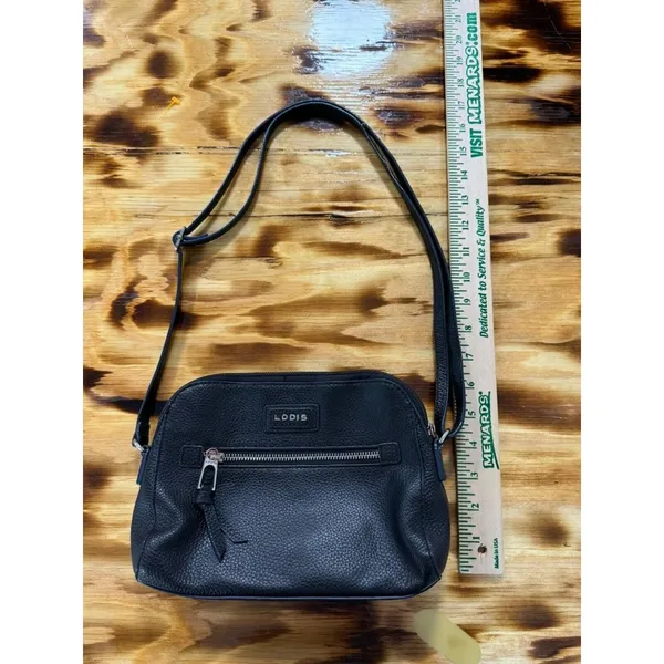 LODIS Black Women Leather, Lined, Crossbody Handbag‎ Shoulder Strap Designer - Image 6