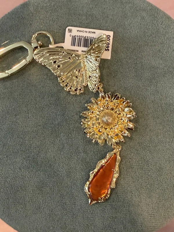 Kendra Scott | Gold Butterfly Sunflower Bag Charm/Keychain with Amber Drop - Image 2