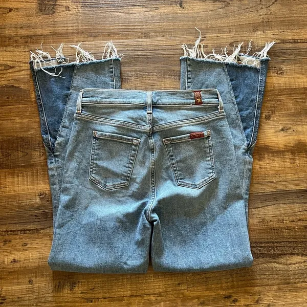 7 For All Mankind Blue Flare Wide Leg Jeans - Image 4