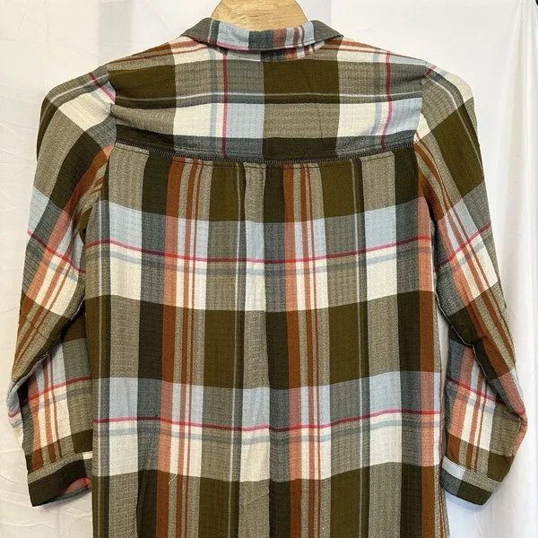 Anthropologie‎ Pilcro Size Medium Plaid Side-Slit Maxi Tunic Duster Button Down - Image 5