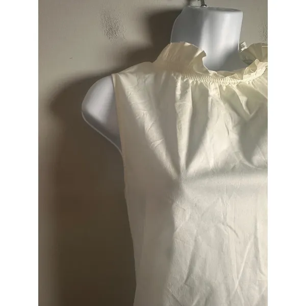 Banana Republic Womens XS Ivory Ruffle Mock Neck Sleeveless Blouse Cotton Blend‎ - Image 3