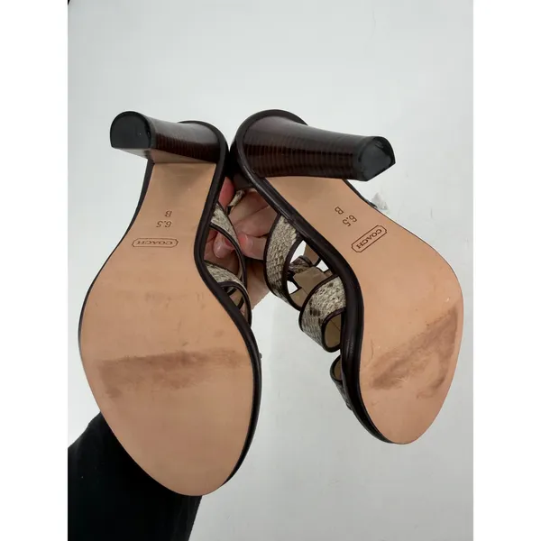 Coach Tamarah Heels Sz 6.5 Brown Snakeskin Turnlock Leather NWOT Mob Wife Caged - Image 4