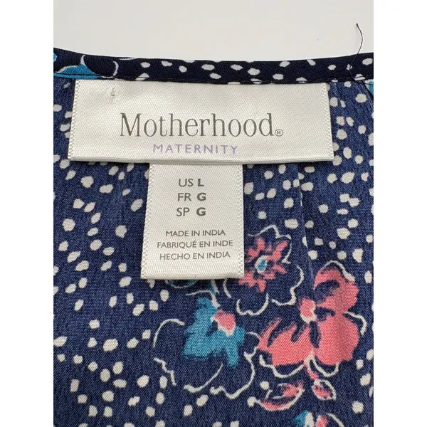 Motherhood Maternity Floral Flutter‎ Sleeve Blouse Navy Pink Dotted Top Large - Image 6
