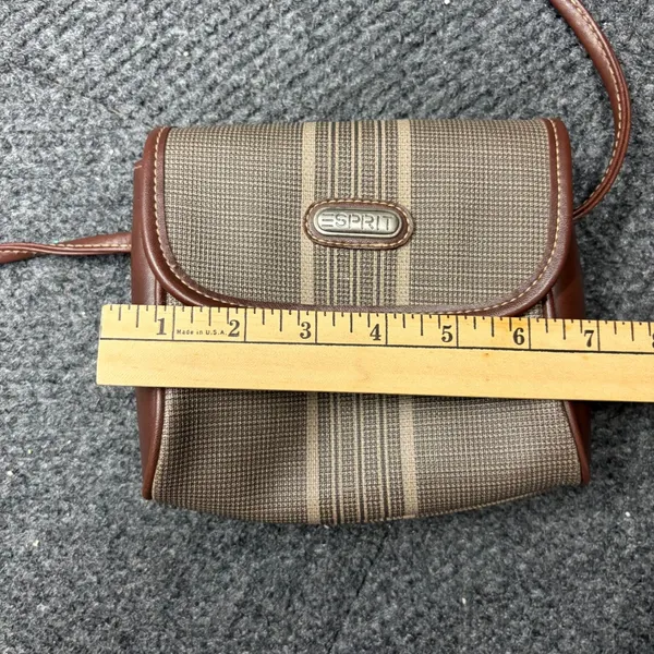 Vintage Esprit Striped Canvas Crossbody Bag Brown Tan Small Messenger - Image 6
