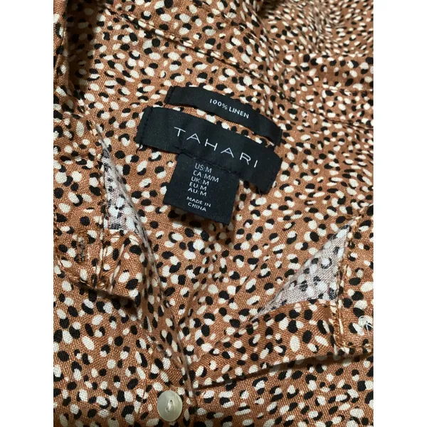 Tahari Linen Shirt Dress Leopard Print Button Front Short Sleeve Women's M - Image 5