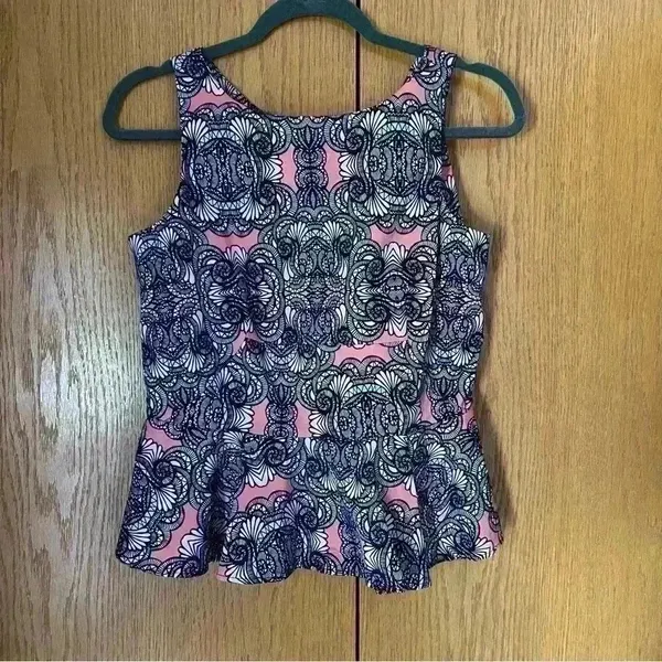 Amanda Uprichard Printed Sleeveless Peplum Top Large - Image 2