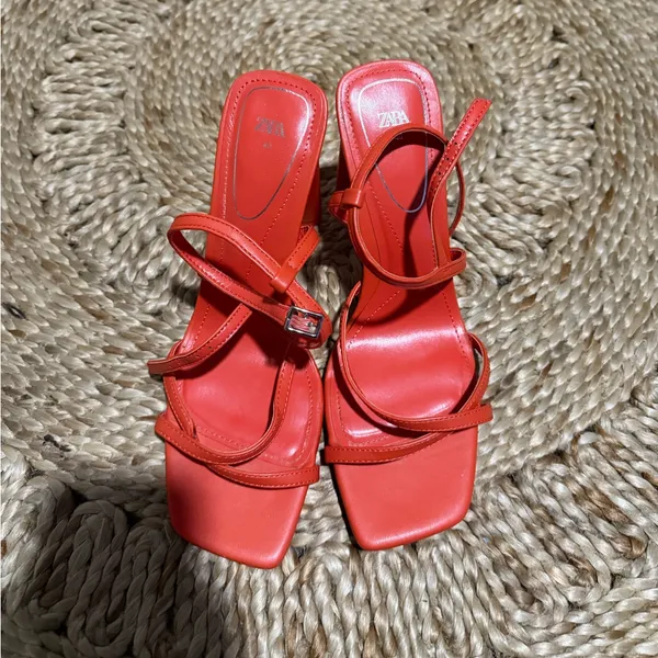 Orange Zara Strappy heels spring classic party evening $58 casual - Image 2