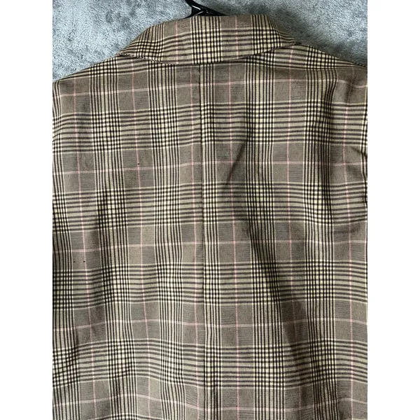 Petal +‎ Pup Plaid Double Breasted Blazer Brown Career Office Work Dark Academia - Image 4