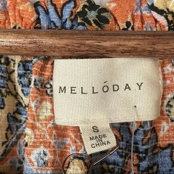 Melloday Small NWT Patchwork Peplum Off Shoulder Ruffle Blouse Top - Image 4