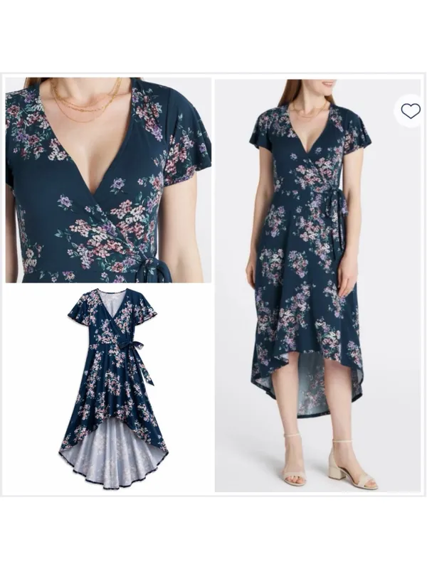 NWT Fortune + Ivy Irene Floral High Low Wrap Maxi Dress Navy Pink Size M - Image 2