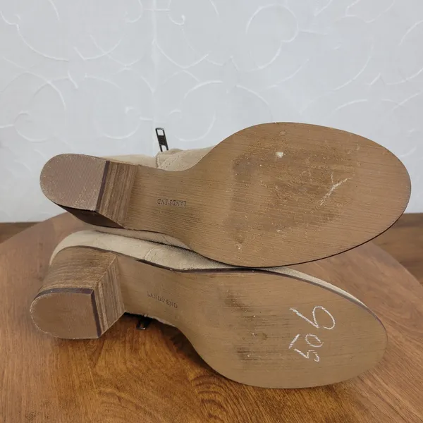 Lands' End Women Ankle Boots Size 10 Brown Tan Suede Zip Up Block Heel Casual - Image 10