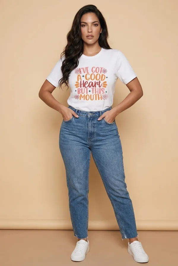 Gildan 100% Heavy Duty White Cotton “I’ve got a good heart but this mouth” Size XL NWT - Image 3
