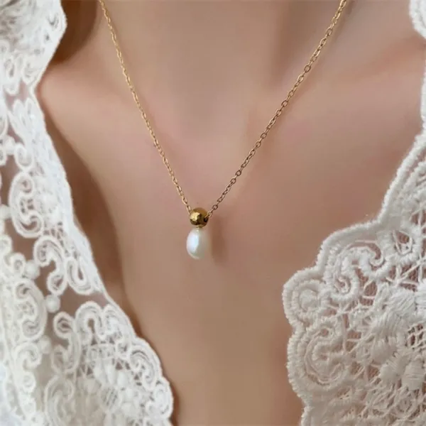 18K Gold Plated White Pearl Pendant Necklace for Women, Pearl Necklace - Image 6