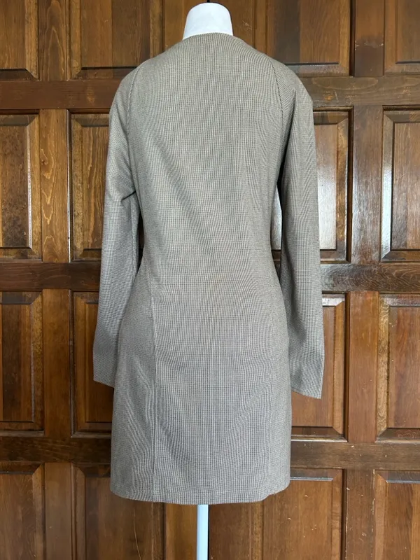 Zara Brown Micro Plaid Square Neck Dress Long Sleeve Mini Size Medium‎ M - Image 3