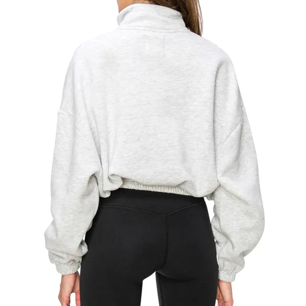 Lazy Sunday Half Zipped Cropped Sweatshirt Women’s Large Heather Gray Athleisure - Image 3