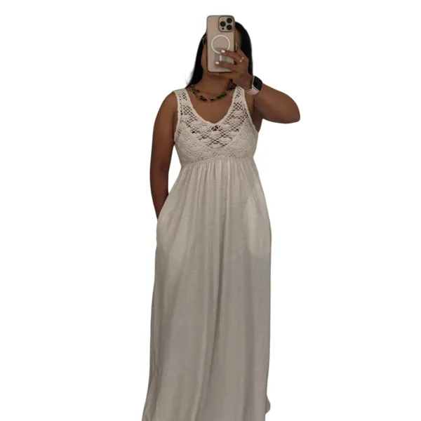 Aerie White Boho Crochet Bodice Midi Dress Sleeveless Flowy Summer Beach M NWT - Image 4