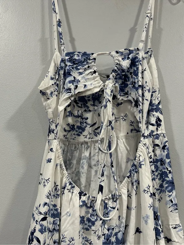 Lulus Mykonos Mood Ivory Floral Print Tie-Strap Tiered Midi Dress S/M? - Image 7