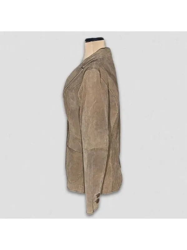 Vintage Y2K Suede Leather Blazer Coat Camel Brown Size M - Image 3