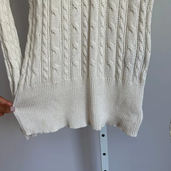 American Eagle Cotton Wool Academia Preppy‎ Cable Knit V Neck Sweater L Ivory - Image 4