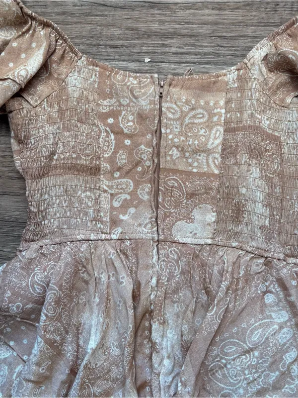 Francesca's Collections Beige Paisley Tiered Ruffle Midi Dress Cottagecore Boho - Image 8