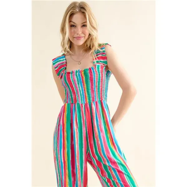 NWT‎ And The Why Full Size Striped Smocked Sleeveless Jumpsuit - Image 6