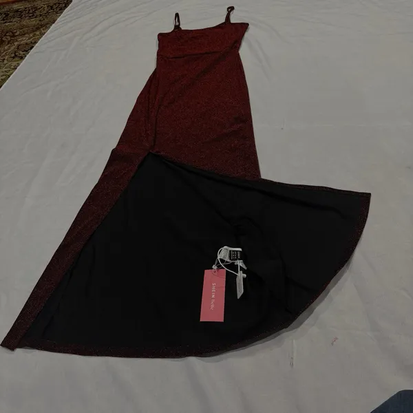 NWT Shein Burgundy Glitter Maxi Dress NWT- Split Thigh Bodycon Prom Gown Sz XS - Image 6