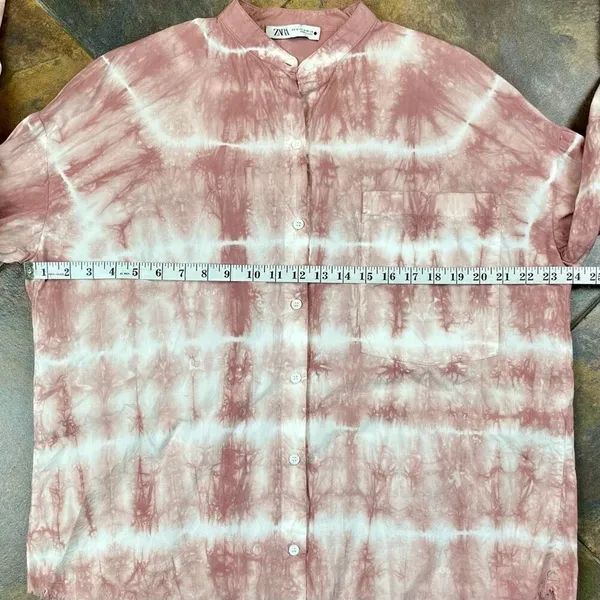 Zara Pink Tye Dye Button Down Blouse Medium - Image 6