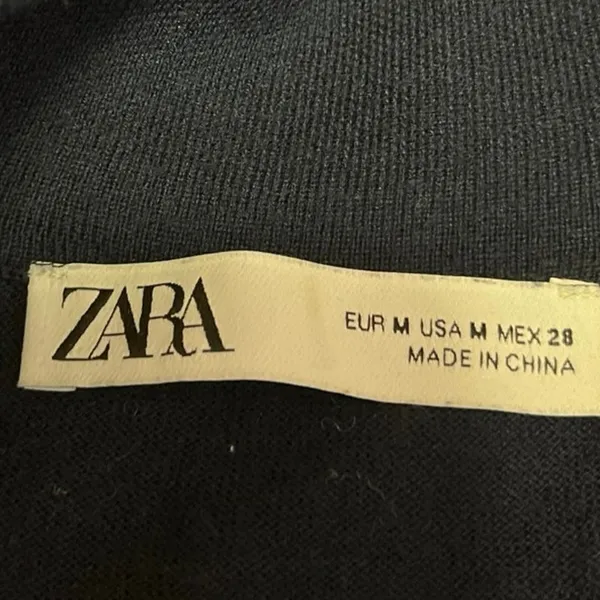 Zara Women's Blue Wool 3/4 Sleeve Button Front Collar Polo Sweater Shirt Top M - Image 3