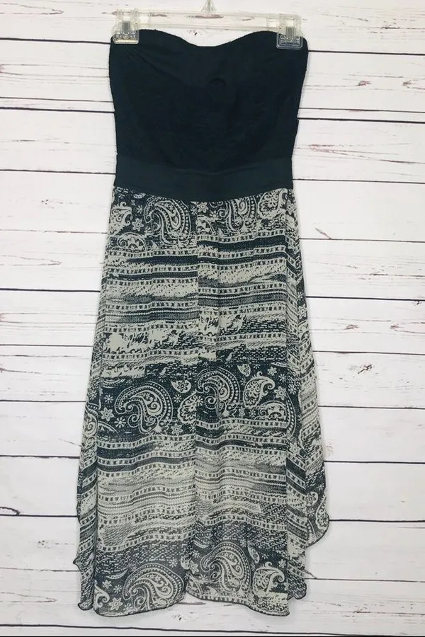 Black & White Aztec Tribal Pattern Strapless High Low Dress Size Medium - Image 4