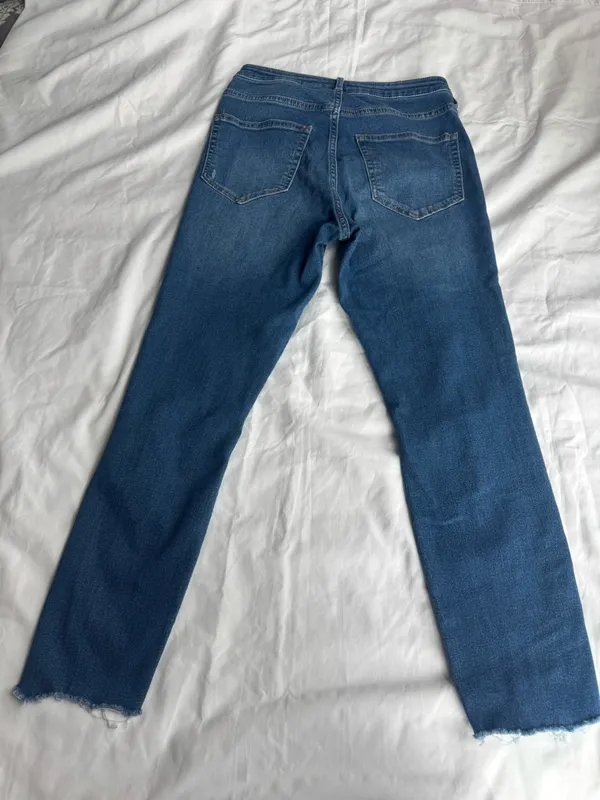 H&M Dark Blue Straight Leg Distressed Jeans - Image 2