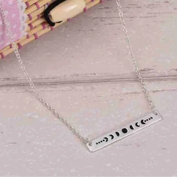 Boutique White Gold Plated‎ Celestial Necklace w/ Moon Phases Bar Pendant Necklace 16-18” - Image 9
