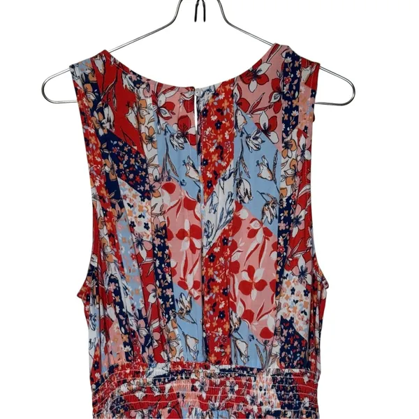 Japna Womens Dress Midi Floral Boho Smocked Sleeveless V-Neck Summer Beach XL - Image 7