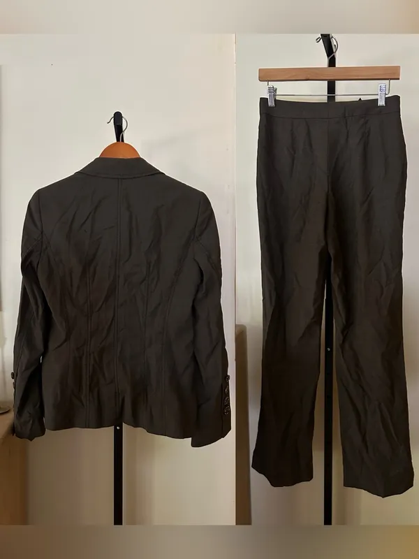 Escada Womens Pure New Wool Tailored Blazer Pants Suit Set Brown Size 36 (Small) - Image 6