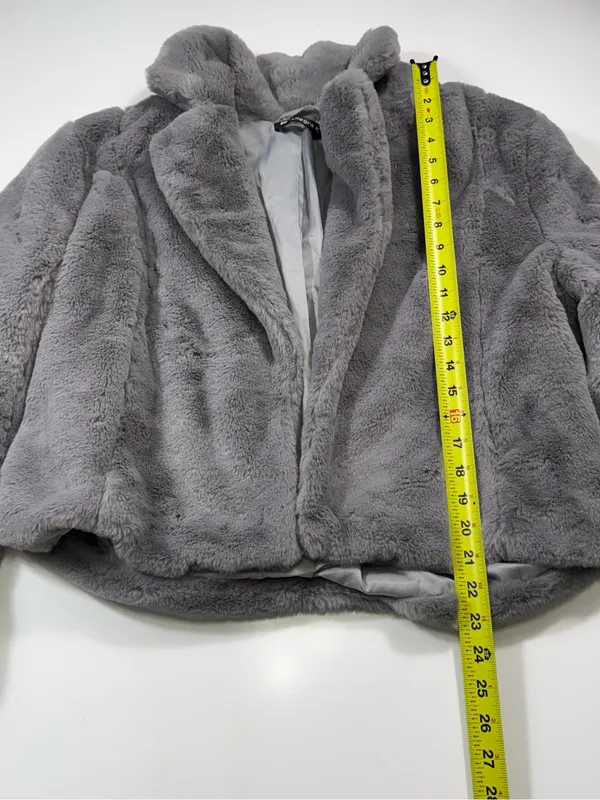 Allegra K Gray Plush Teddy Jacket with Cozy Collar - Image 3
