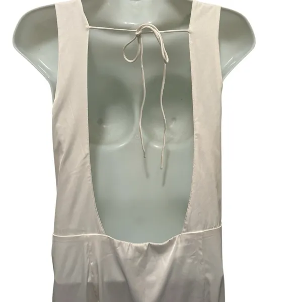 Abercrombie & Fitch Wedding Gown Sz XL Winter White Cut Out Back Slit Side Satin - Image 4